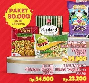 Promo Harga Riverland Beef Bratwurst/Fiesta Chicken Nugget/Golden Farm Mixed Vegetables  - LotteMart