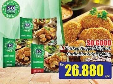 Promo Harga SO GOOD Chicken Nugget Original, Garlic, Hot Spicy 400 gr - Hari Hari