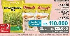 Promo Harga PAKET 125rb (2 Bimoli 2L +  2 Save L gula + Beras Premium 5kg)  - LotteMart