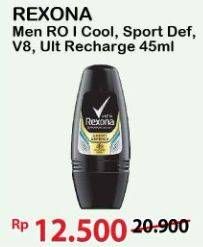 Promo Harga REXONA Men Deo Roll On Ice Cool, Sport Defence, V8, Ultra Recharge 45 ml - Alfamart