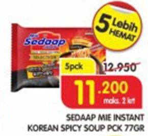 Promo Harga SEDAAP Korean Spicy Soup per 5 pcs 77 gr - Superindo