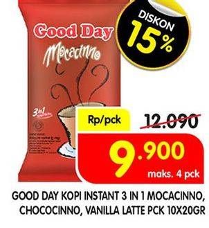 Promo Harga Good Day Instant Coffee 3 in 1 Chococinno, Mocacinno, Vanilla Latte per 10 sachet 20 gr - Superindo