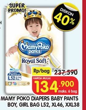 Promo Harga Mamy Poko Pants Royal Soft L52, XL46, XXL38 38 pcs - Superindo