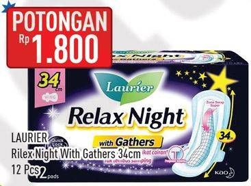 Promo Harga Laurier Relax Night Gathers 34cm 12 pcs - Hypermart