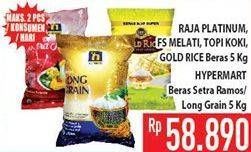 Promo Harga Raja Platinum, FS Melati, Topi Koki, Gold Rice, Hypermart Beras 5kg  - Hypermart