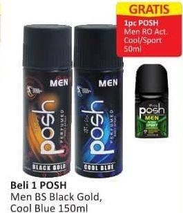 Promo Harga POSH Men Perfumed Body Spray Black Gold, Cool Blue 150 ml - Alfamart