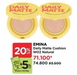 Promo Harga Emina Daily Matte Cushion W02 Natural  - Watsons