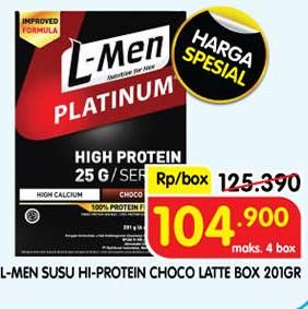 Promo Harga L-men Platinum Choco Latte per 6 sachet 33 gr - Superindo