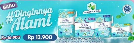 Promo Harga SOFTEX Pembalut/Pantyliner Natural Cool + Super Slim  - Superindo