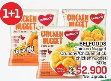 Promo Harga Belfoods Nugget Chicken Nugget, Chicken Nugget Stick, Chicken Nugget Crunchy 500 gr - LotteMart