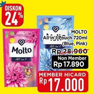 Promo Harga Molto All in 1 Pink Sunshine Bloom, Blue Morning Fresh 720 ml - Hypermart