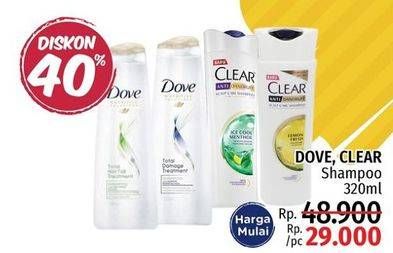 Promo Harga DOVE/CLEAR Shampoo 320 mL  - LotteMart