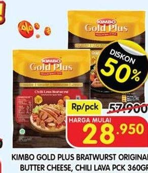 Promo Harga Kimbo Gold Plus Bratwurst Butter Cheese, Chilli Lava, Original 360 gr - Superindo