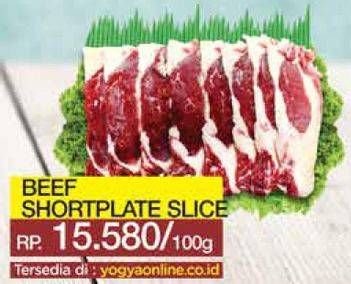 Promo Harga Beef Short Plate Slice per 100 gr - Yogya