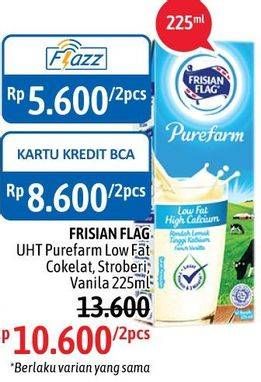 Promo Harga FRISIAN FLAG Susu UHT Purefarm Low Fat, Swiss Chocolate, Strawberry, Full Cream per 2 box 225 ml - Alfamidi