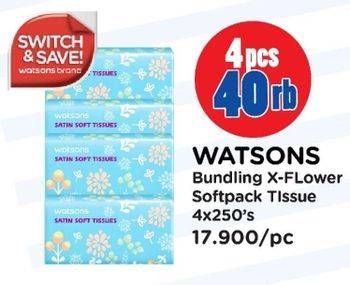 Promo Harga WATSONS Satin Soft Tissues per 4 pouch 250 pcs - Watsons