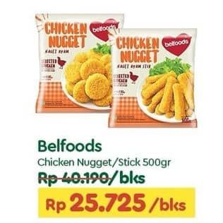 Promo Harga Belfoods Nugget Chicken Nugget, Chicken Nugget Stick 500 gr - TIP TOP