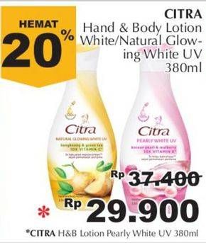 Promo Harga CITRA Hand & Body Lotion Natural Glowing White UV Bengkoang Green Tea, Pearly White UV Korean Pearl Mulberry 380 ml - Giant