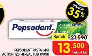 Promo Harga Pepsodent Pasta Gigi Action 123 Herbal 190 gr - Superindo