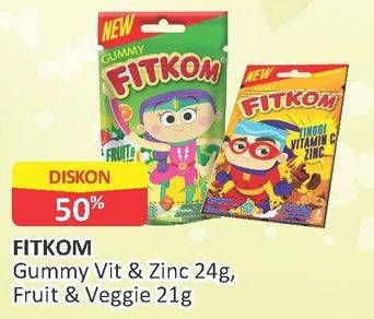 Promo Harga FITKOM Gummy Multivitamin Vit C Zinc, Fruit Vegie 24 gr - Alfamart