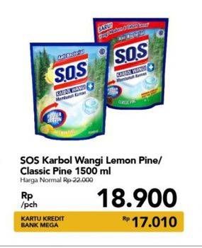 Promo Harga SOS Karbol Wangi Lemon Pine, Classic Pine 1600 ml - Carrefour