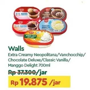 Promo Harga Walls Ice Cream Neopolitana, Chocolate Vanilla With Chocolate Chip, Chocolate Deluxe, Classic Vanilla, Mango Coco Delight 700 ml - TIP TOP