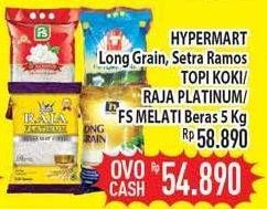 Promo Harga Hypermart Beras Long Grain, Setra Ramos/ Topi Koki/ Raja Platinum/ FS Melati Beras 5 kg  - Hypermart