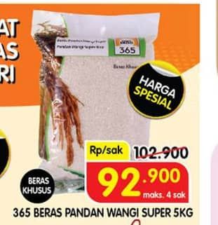 Promo Harga 365 Beras Pandan Wangi Super 5000 gr - Superindo