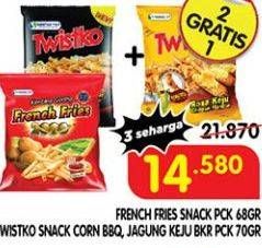 Promo Harga SIANTAR TOP French Fries/ TWISTKO Snack Jagung BBQ, Keju 70 g  - Superindo