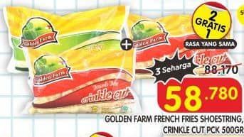 Golden Farm French Fries 500 gr Diskon 33%, Harga Promo Rp58.780, Harga Normal Rp88.170, Beli 2 Gratis 1, Rasa Yang Sama