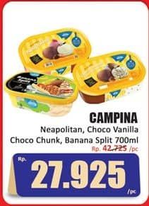 Promo Harga Campina Ice Cream Neapolitan, Chocolate Vanilla Choco Chunk, Banana Split 700 ml - Hari Hari