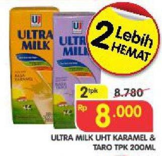 Promo Harga ULTRA MILK Susu UHT Karamel, Taro per 2 pcs 200 ml - Superindo