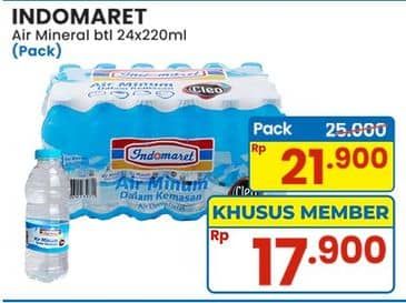Promo Harga Indomaret Air Mineral per 24 botol 220 ml - Indomaret