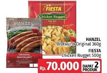 Promo Harga HANZEL Bratwurst Original 360 g + FIESTA Chicken Nugget 500 g  - LotteMart