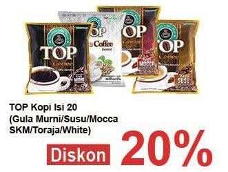 Promo Harga Top Coffee Kopi Gula Murni, Kopi Susu, Kopi Moka, Kopi Susu Kental Manis, Kopi Toraja, White Kopi 20 pcs - Carrefour