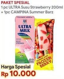 ULTRA MILK Susu Strawberry 220 mL + CAMPINA Summer Barz