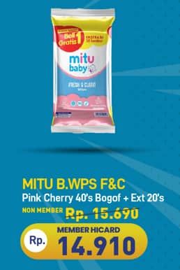 Promo Harga Mitu Baby Wipes Fresh & Clean Pink Blooming Cherry 60 pcs - Hypermart