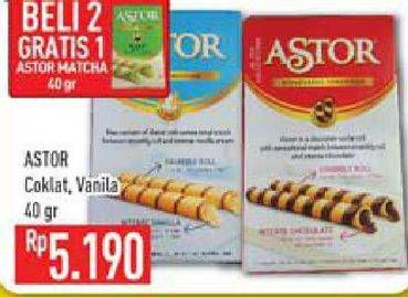 Promo Harga ASTOR Wafer Roll COklat, Vanila 40 gr - Hypermart