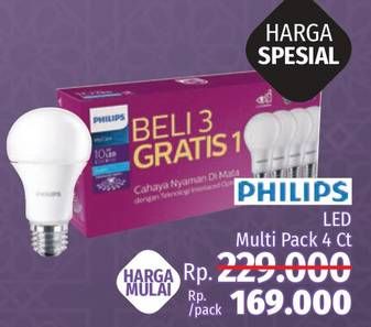 Promo Harga PHILIPS LED Bulb My Care 10 Watt 4 pcs - LotteMart