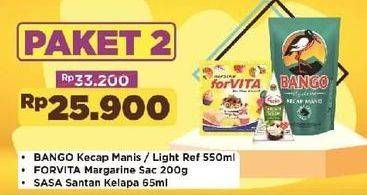 Promo Harga PAKET EKONOMIS 2 (BANGO Kecap Manis/ Light + FORVITA Margarine + SASA Santan Kelapa)  - Alfamart