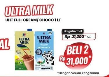 Promo Harga Ultra Milk Susu UHT Coklat, Full Cream 1000 ml - Carrefour