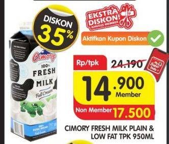 Promo Harga CIMORY Fresh Milk Plain, Low Fat 950 ml - Superindo