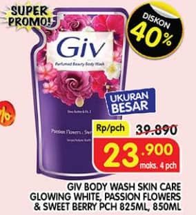 Promo Harga GIV Body Wash Glow White, Passion Flowers Sweet Berry 825 ml - Superindo