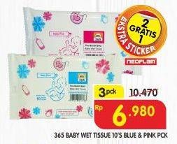 Promo Harga 365 Baby Wet Tissue Blue, Pink per 3 pouch - Superindo