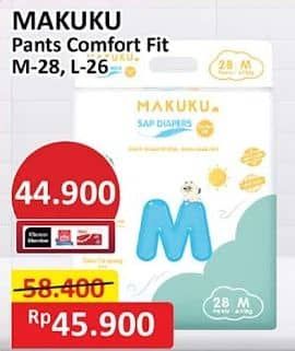 Promo Harga Makuku Comfort Fit Diapers Pants M28, L26 26 pcs - Alfamart