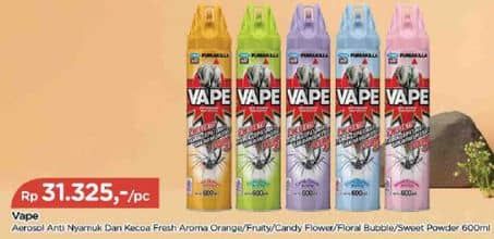 Promo Harga Fumakilla Vape Aerosol Orange, Fruity Fresh, Sweet Powder, Lavender 600 ml - TIP TOP