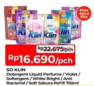 Promo Harga So Klin Liquid Detergent + Anti Bacterial Red Perfume Collection, + Anti Bacterial Violet Blossom, + Softergent Pink, Power Clean Action White Bright, + Anti Bacterial Biru, + Softergent Soft Sakura 750 ml - TIP TOP