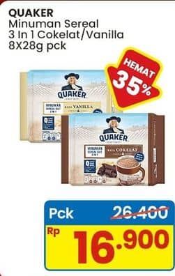 Promo Harga Quaker Oatmeal 3in1 Cokelat, 3in1 Vanilla per 8 pcs 28 gr - Indomaret