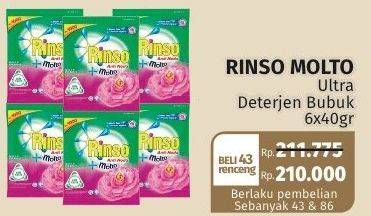 Promo Harga RINSO Anti Noda Deterjen Bubuk + Molto Pink Rose Fresh 44 gr - Lotte Grosir