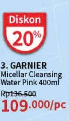 Promo Harga Garnier Micellar Water Pink 400 ml - Guardian